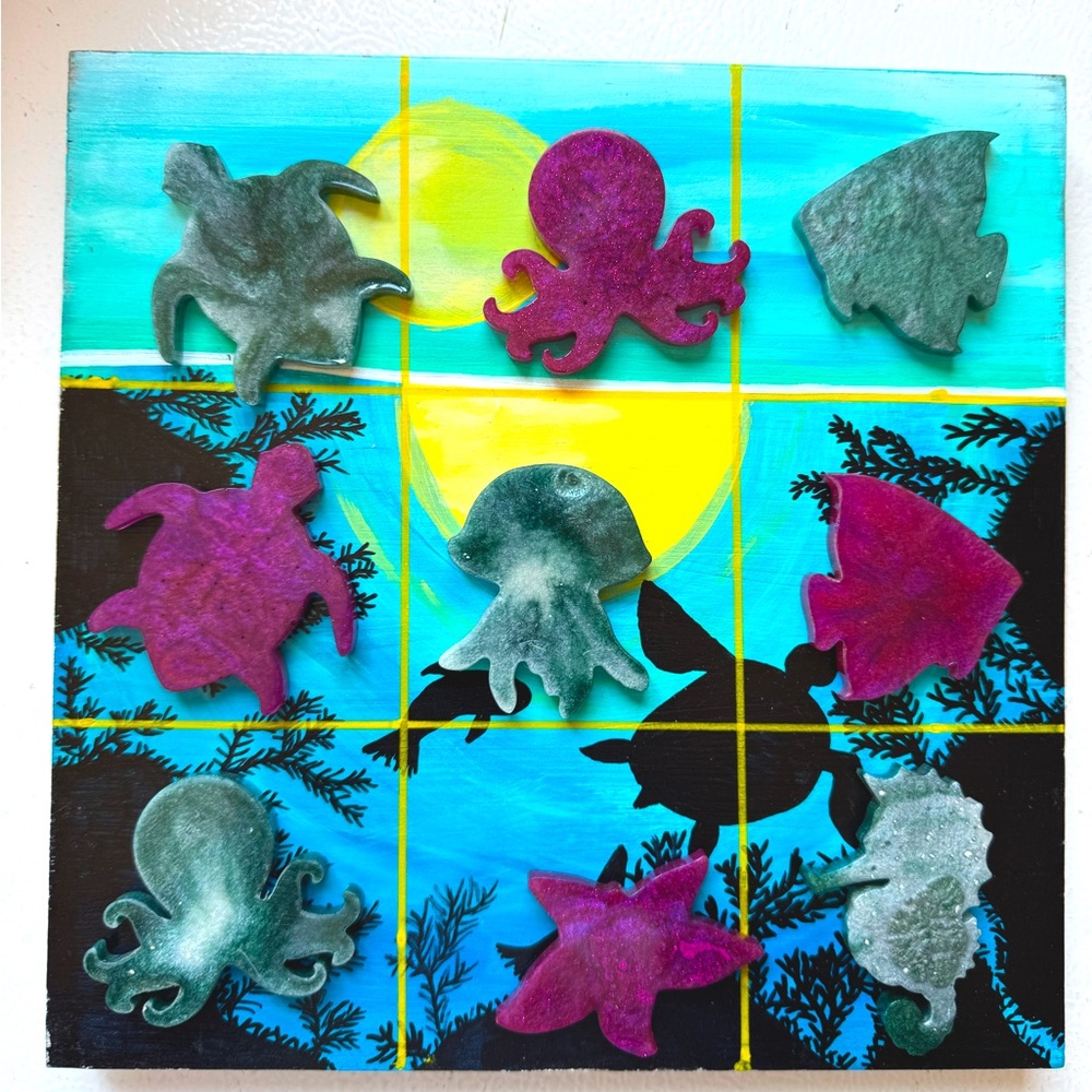 Handmade Resin & Wood Deep Sea Tic-Tac-Toe Game